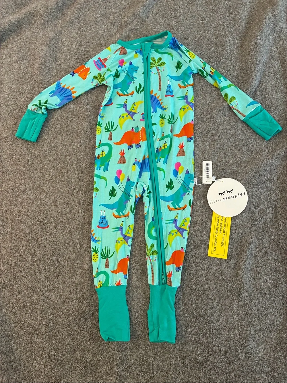 Little Sleepies Teal Dinosaur Print Zip One-Piece
